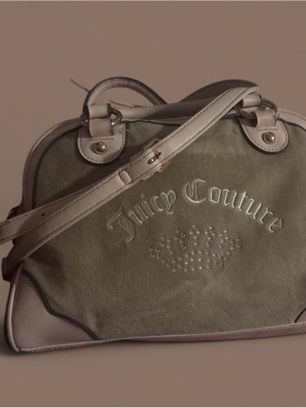 Juicy Couture Suede Satchel with Beige Trim
